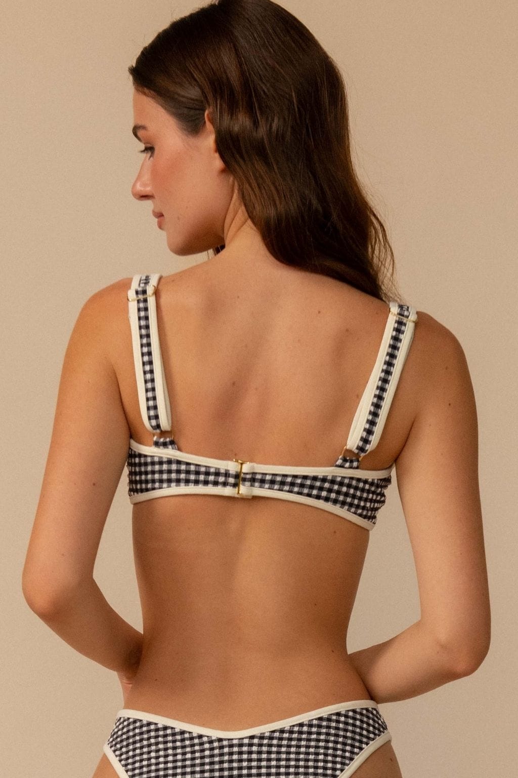Siyah Beyaz Mikro Gingham Bikini Üstü - Romy Modeli