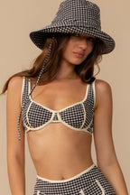 Siyah Beyaz Mikro Gingham Bikini Üstü - Romy Modeli