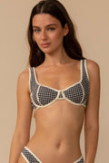 Siyah Beyaz Mikro Gingham Bikini Üstü - Romy Modeli