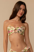 Çiçek Desenli Bağcıklı Bandeau Bikini Üstü