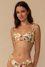 Çiçek Desenli Bağcıklı Bandeau Bikini Üstü