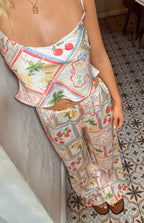 Bridget Beyaz Saten Roma Desenli Pantolon
