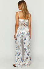 Bridget Beyaz Saten İtalya Baskılı Pantolon