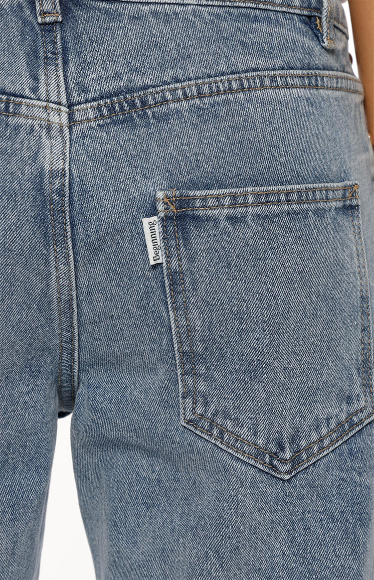 Charli Orta Yıkama Denim Zımbalı Düşük Bel Bol Paça Jean