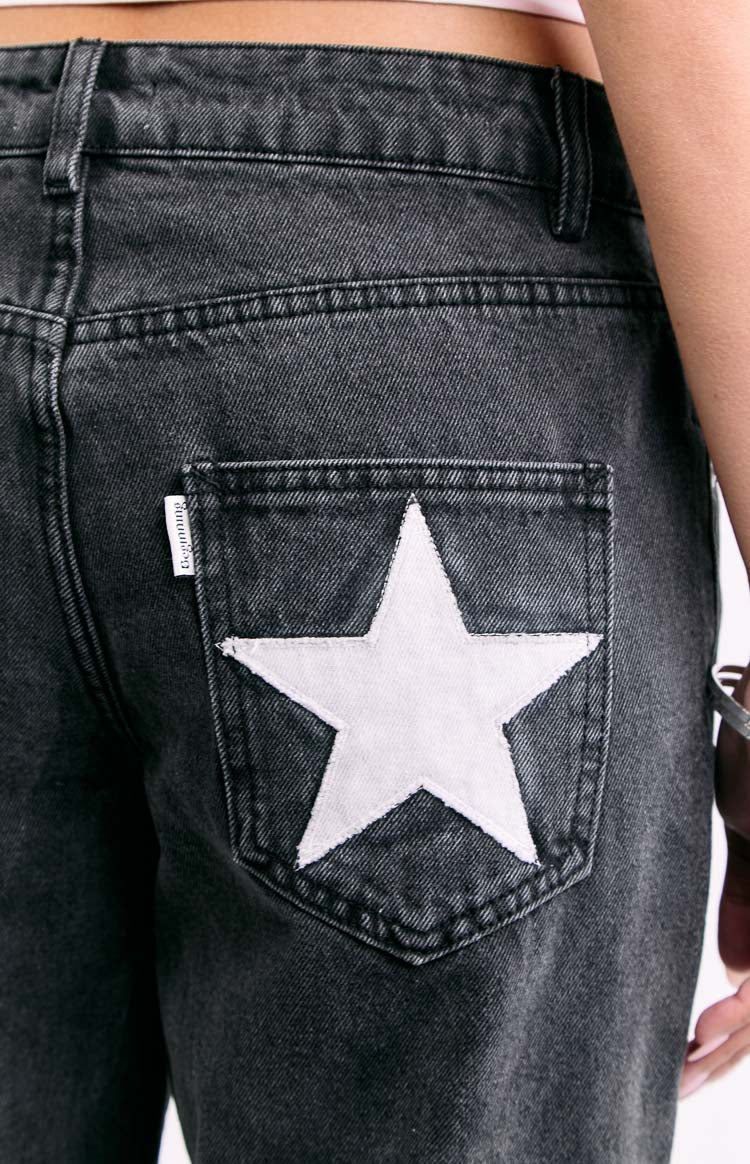 Charli Siyah Düşük Bel Bol Paça Jean