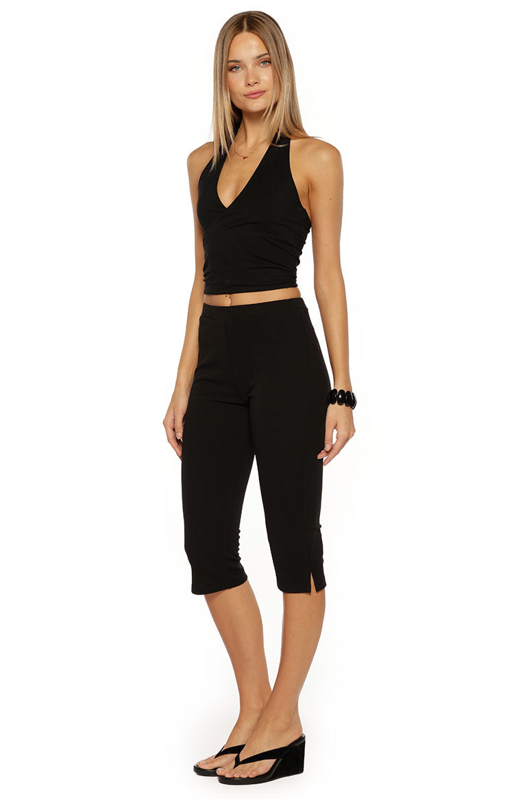 Şehir Işıkları Siyah Jersey Capri Pantolon