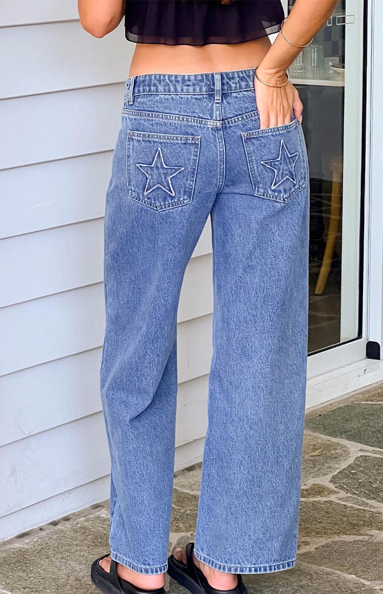 Clara Yıldız Orta Yıkama Denim Düşük Bel Jean