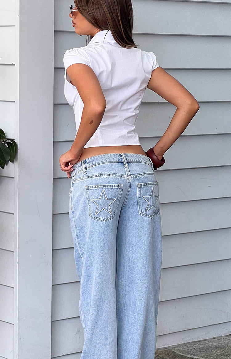 Clara Yıldız Açık Mavi Denim Düşük Bel Jean
