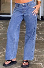 Clara Yıldız Orta Yıkama Denim Düşük Bel Jean