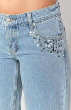 Clara Pullu Açık Mavi Denim Düşük Bel Jean