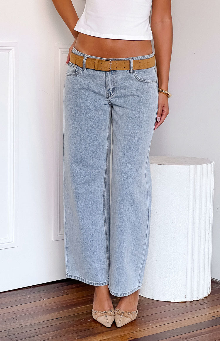 Clara Yıldız Açık Mavi Denim Düşük Bel Jean