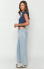 Clara Yıldız Açık Mavi Denim Düşük Bel Jean