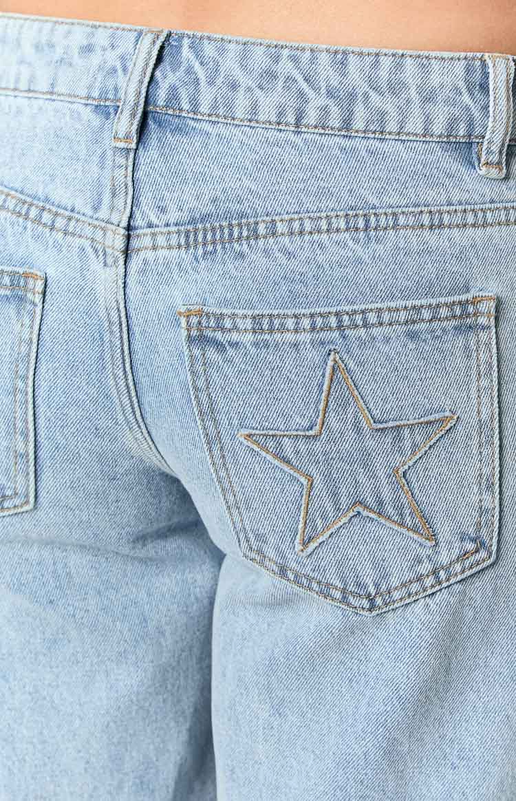Clara Yıldız Açık Mavi Denim Düşük Bel Jean