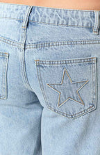 Clara Yıldız Açık Mavi Denim Düşük Bel Jean