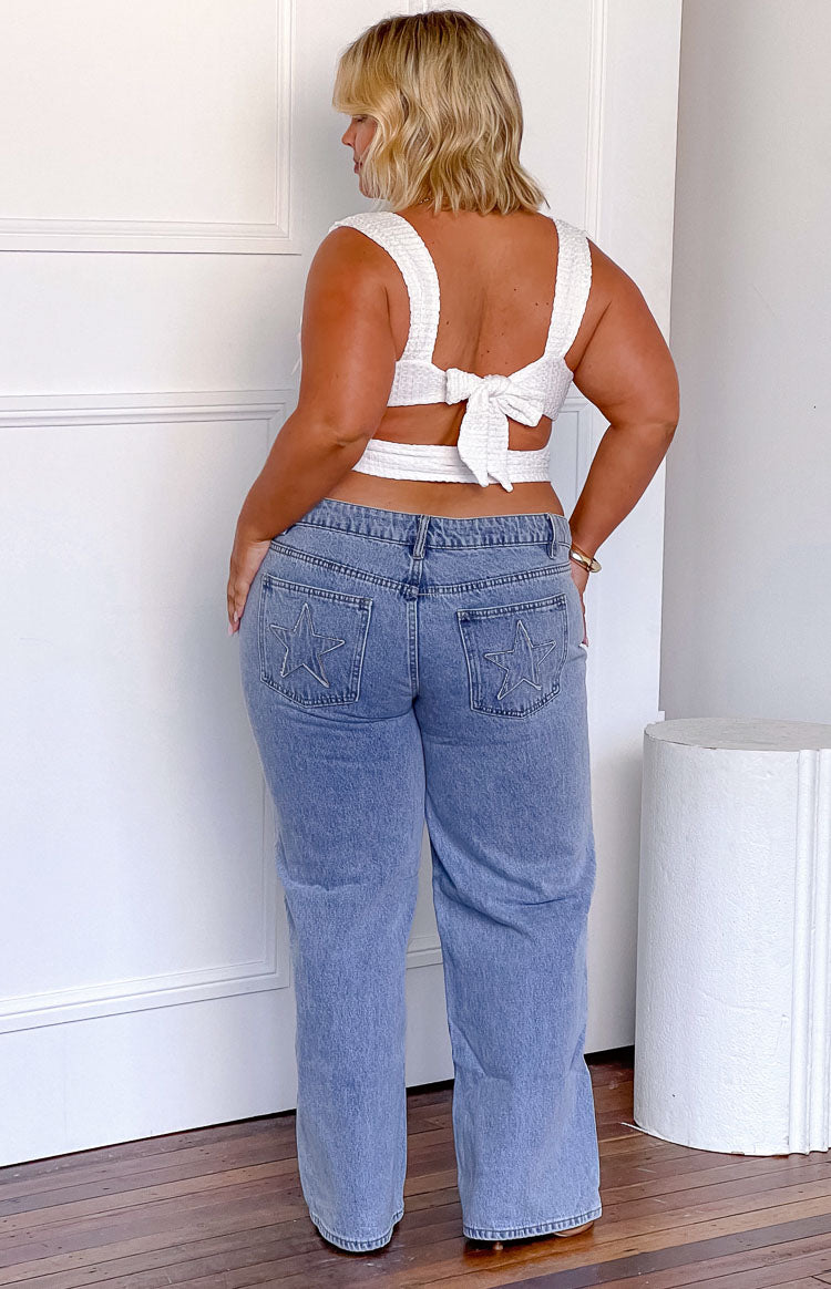 Clara Yıldız Orta Yıkama Denim Düşük Bel Jean