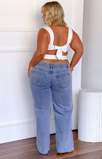 Clara Yıldız Orta Yıkama Denim Düşük Bel Jean