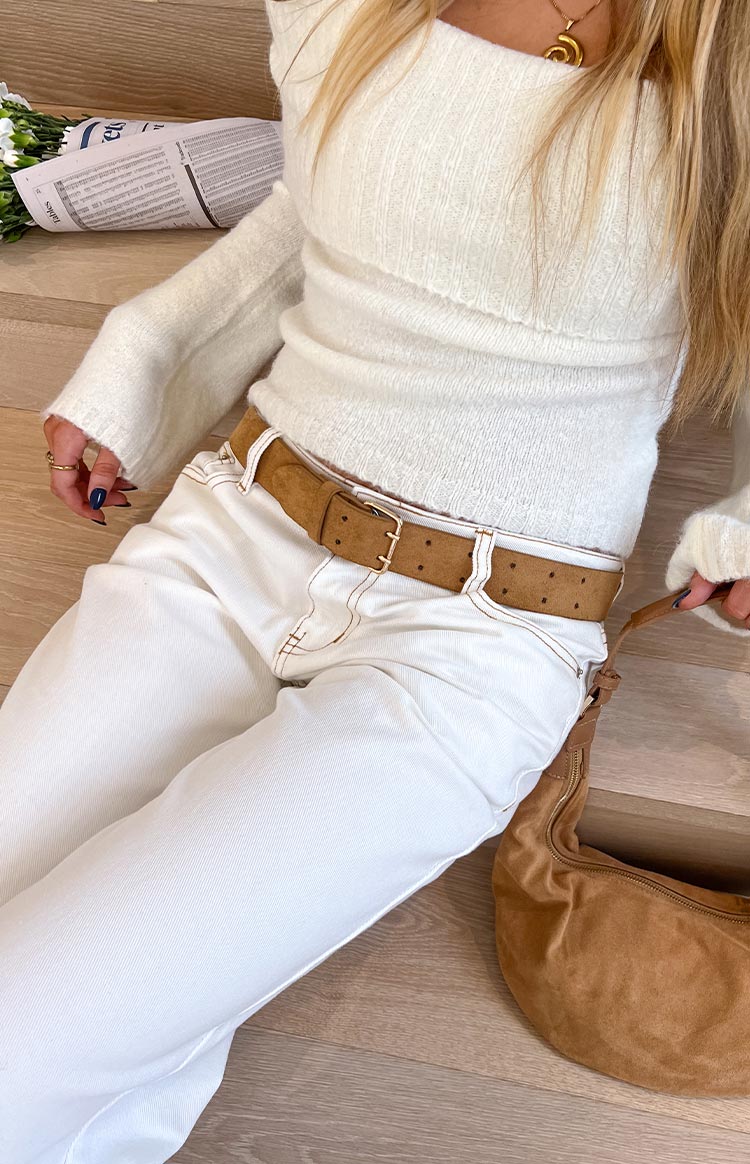 Clara Star Beyaz Denim Düşük Bel Kot Pantolon