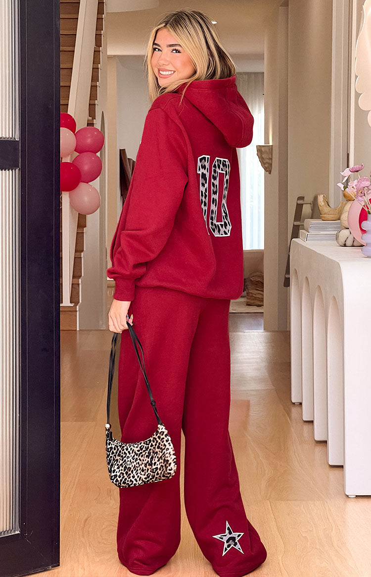 Dania Burgonya Leopar Yıldız Eşofman Altı