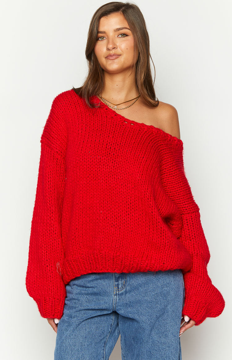 Delvey Kırmızı Kalın Örgü Kazak