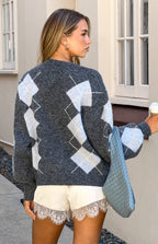 Delylah Gri Argyle Desenli Oversized Hırka