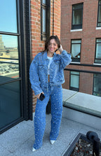 Denim Dazzle İnci Orta Yıkama Kot Ceket