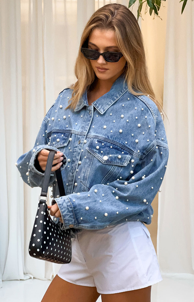 Denim Dazzle İnci Orta Yıkama Kot Ceket
