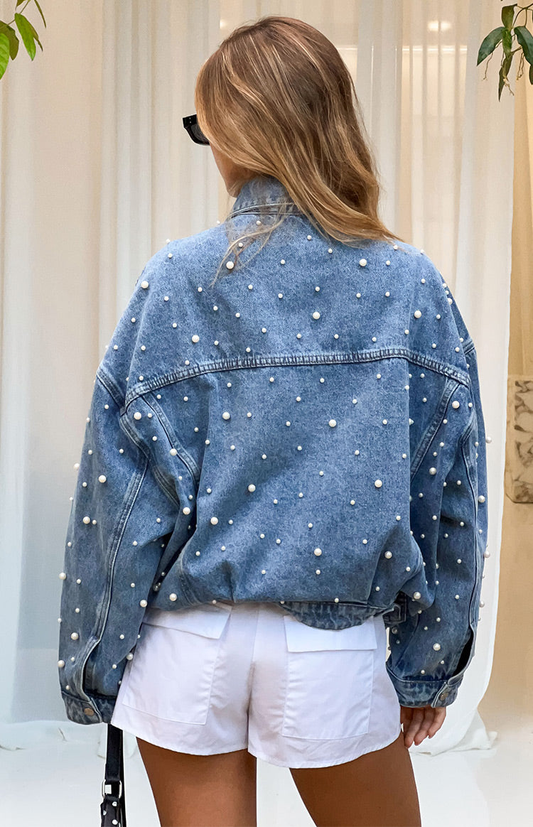 Denim Dazzle İnci Orta Yıkama Kot Ceket