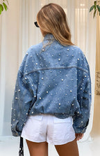 Denim Dazzle İnci Orta Yıkama Kot Ceket