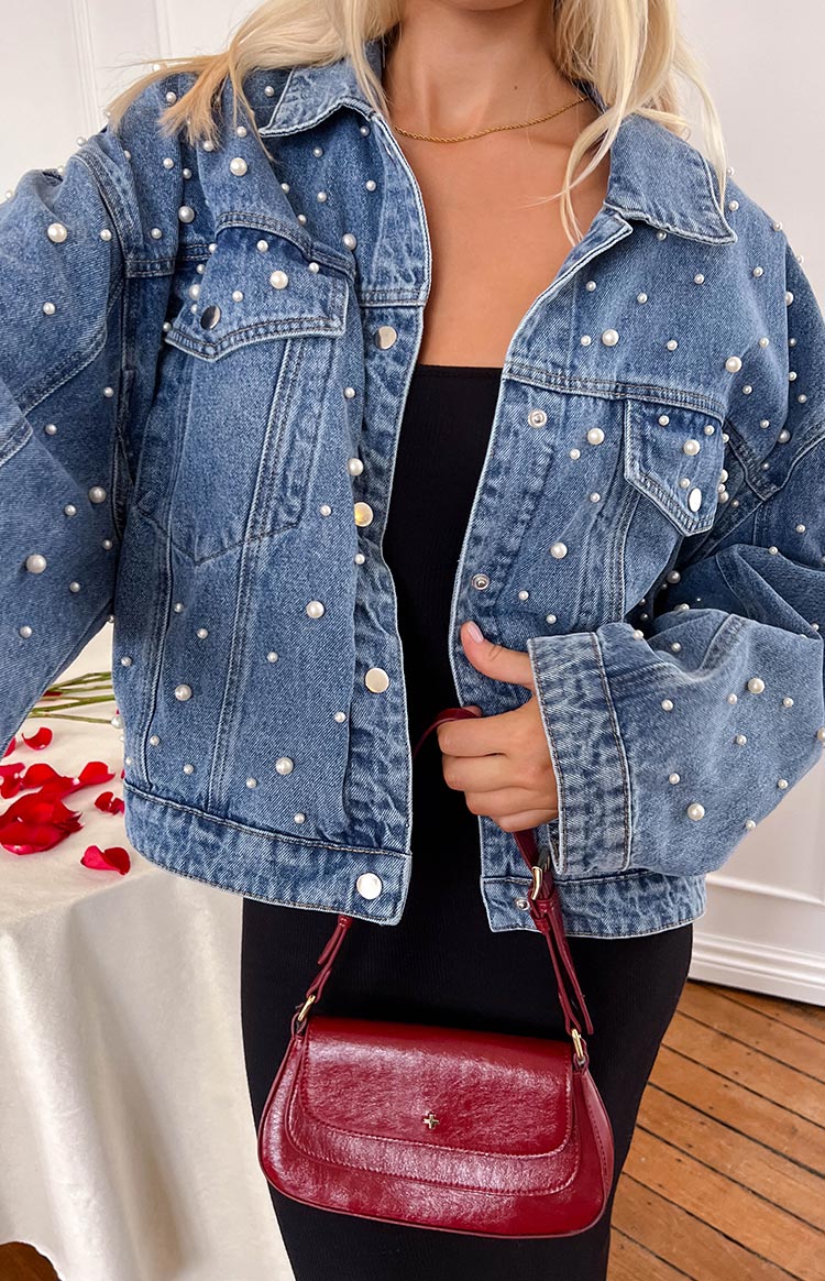 Denim Dazzle İnci Orta Yıkama Kot Ceket