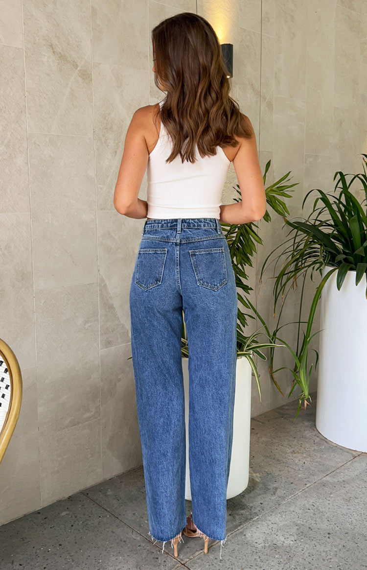 Denim Dazzle İnci Orta Yıkama Yüksek Bel Kot Pantolon