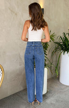 Denim Dazzle İnci Orta Yıkama Yüksek Bel Kot Pantolon