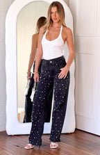 Denim Dazzle İnci Siyah Yüksek Bel Kot Pantolon