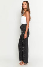 Denim Dazzle İnci Siyah Yüksek Bel Kot Pantolon