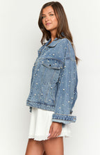 Denim Dazzle İnci Orta Yıkama Kot Ceket