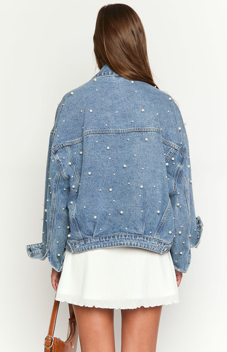 Denim Dazzle İnci Orta Yıkama Kot Ceket