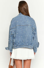 Denim Dazzle İnci Orta Yıkama Kot Ceket