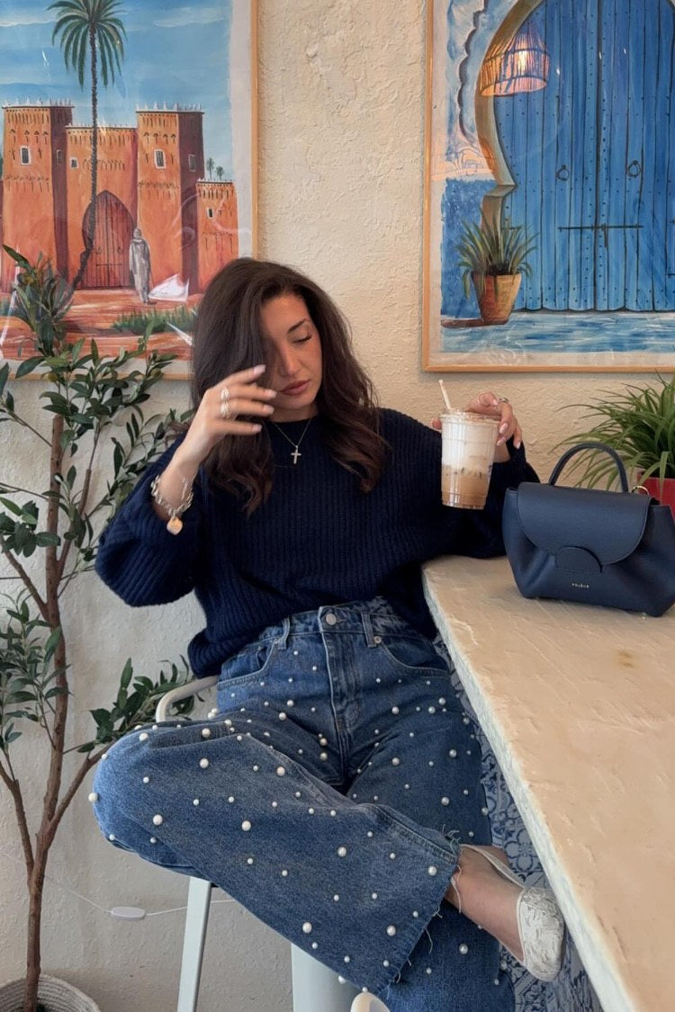 Denim Dazzle İnci Orta Yıkama Yüksek Bel Kot Pantolon