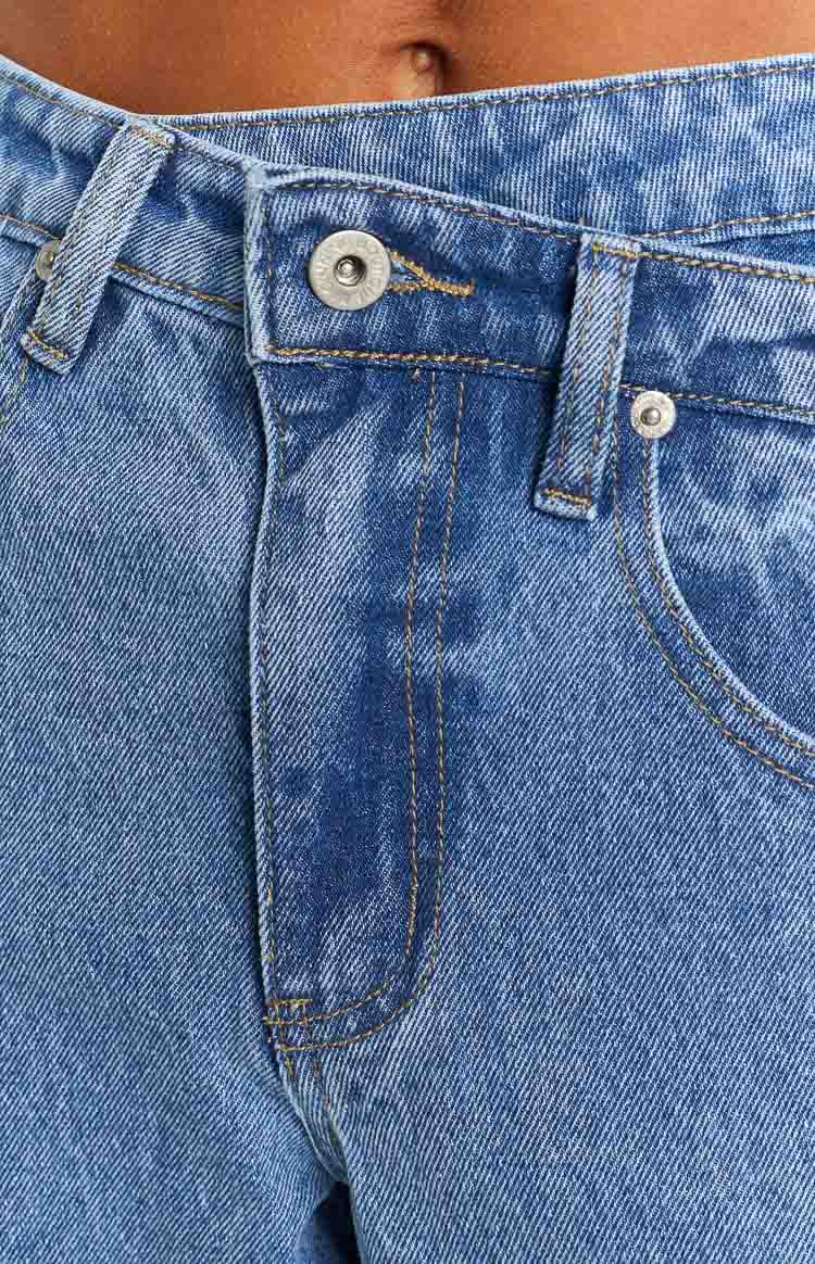 Kansis Mavi Düzensiz Bel Kot Pantolon