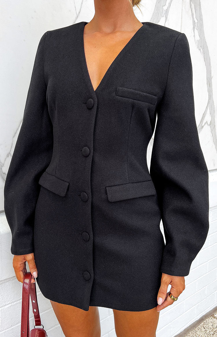 Feyre Siyah Uzun Kollu Blazer Mini Elbise