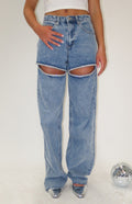 Gem Diamante Trim Geniş Paça Kot Pantolon