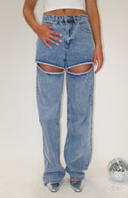 Gem Diamante Trim Geniş Paça Kot Pantolon