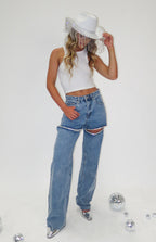 Gem Diamante Trim Geniş Paça Kot Pantolon