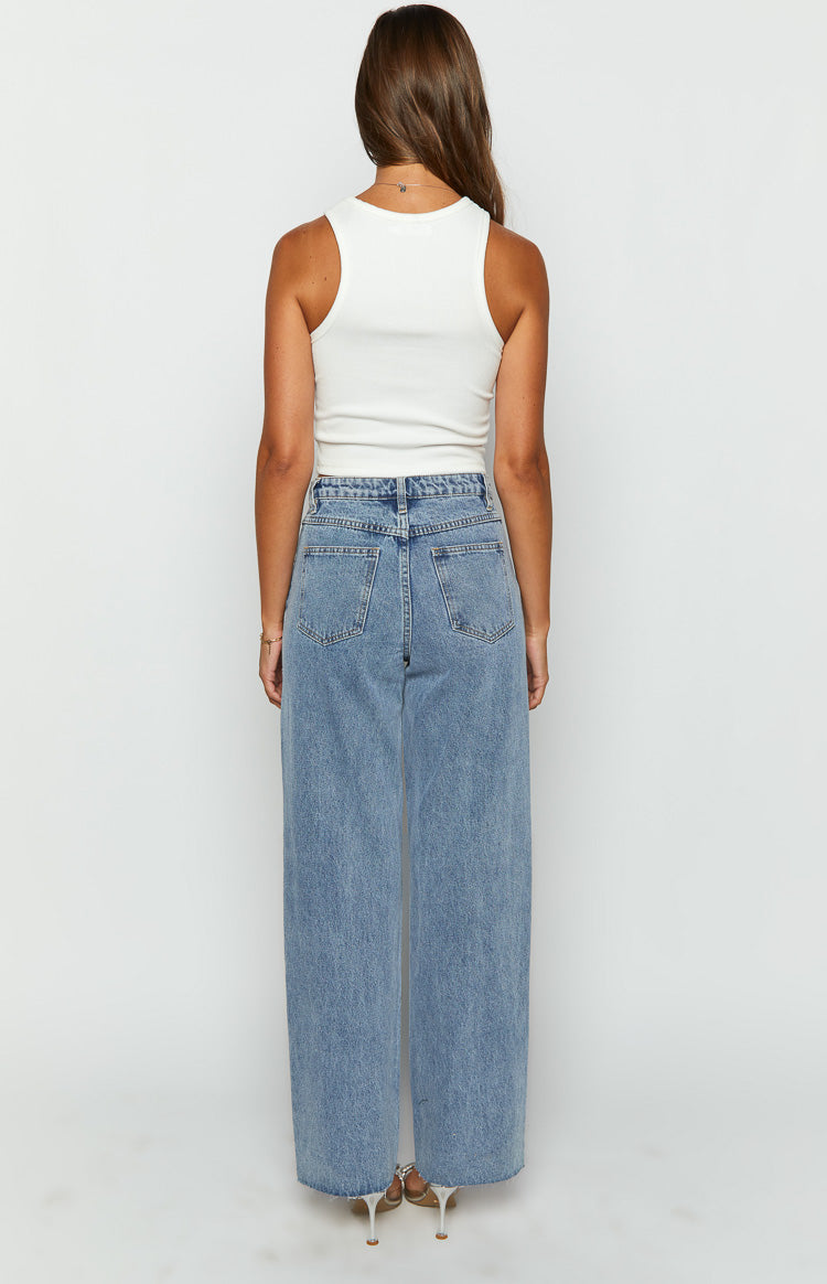 Gem Diamante Trim Geniş Paça Kot Pantolon