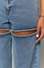 Gem Diamante Trim Geniş Paça Kot Pantolon