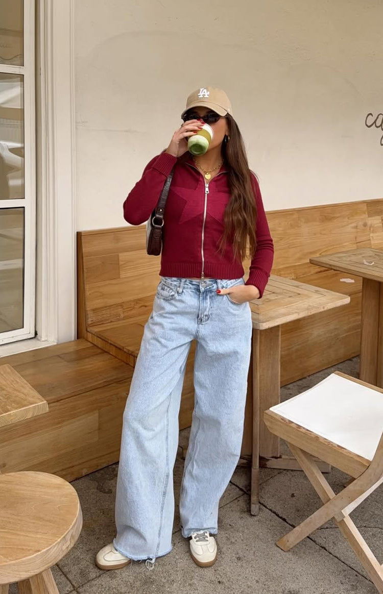 O Senin Işık Yıkama Denim Geniş Paça Boyfriend Jean