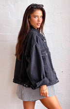 Hugo Siyah Oversize Denim Ceket