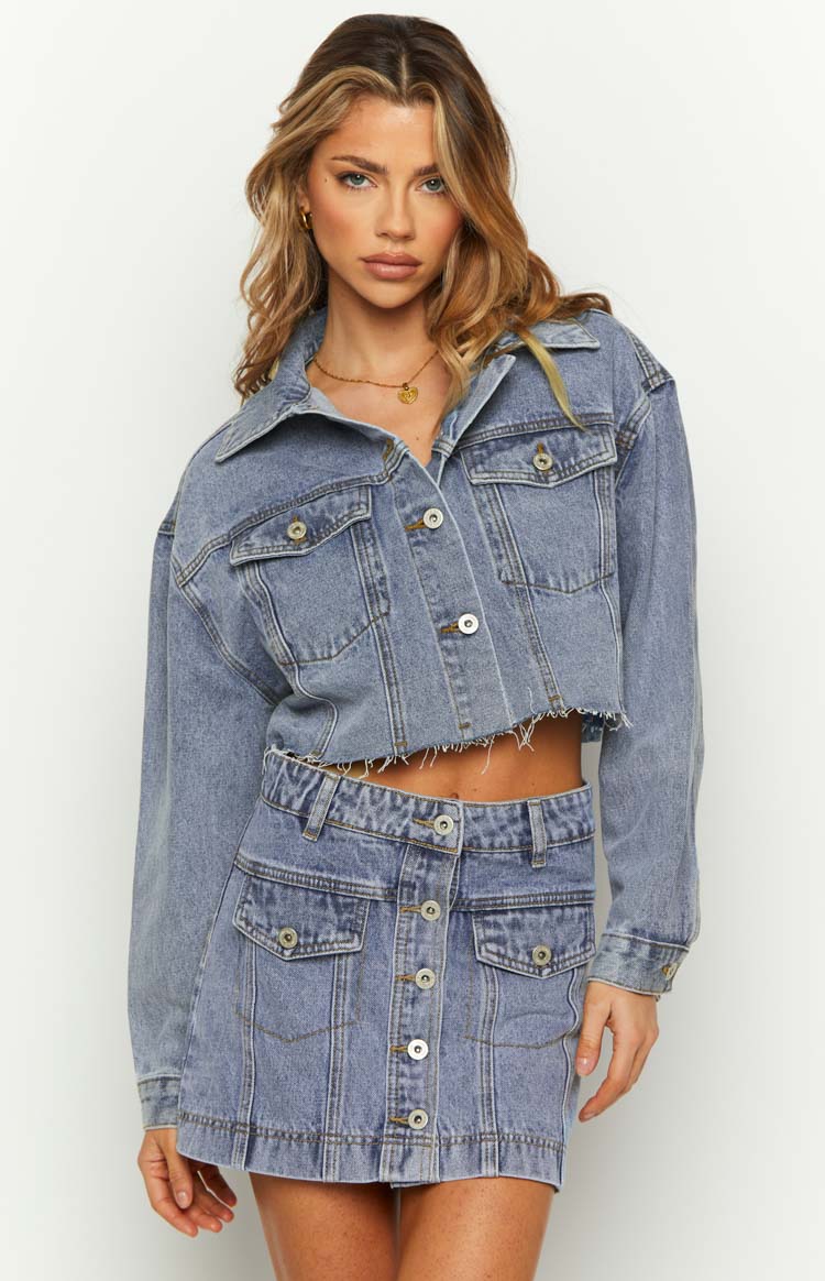 Helena Orta Yıkama Denim Kısa Ceket