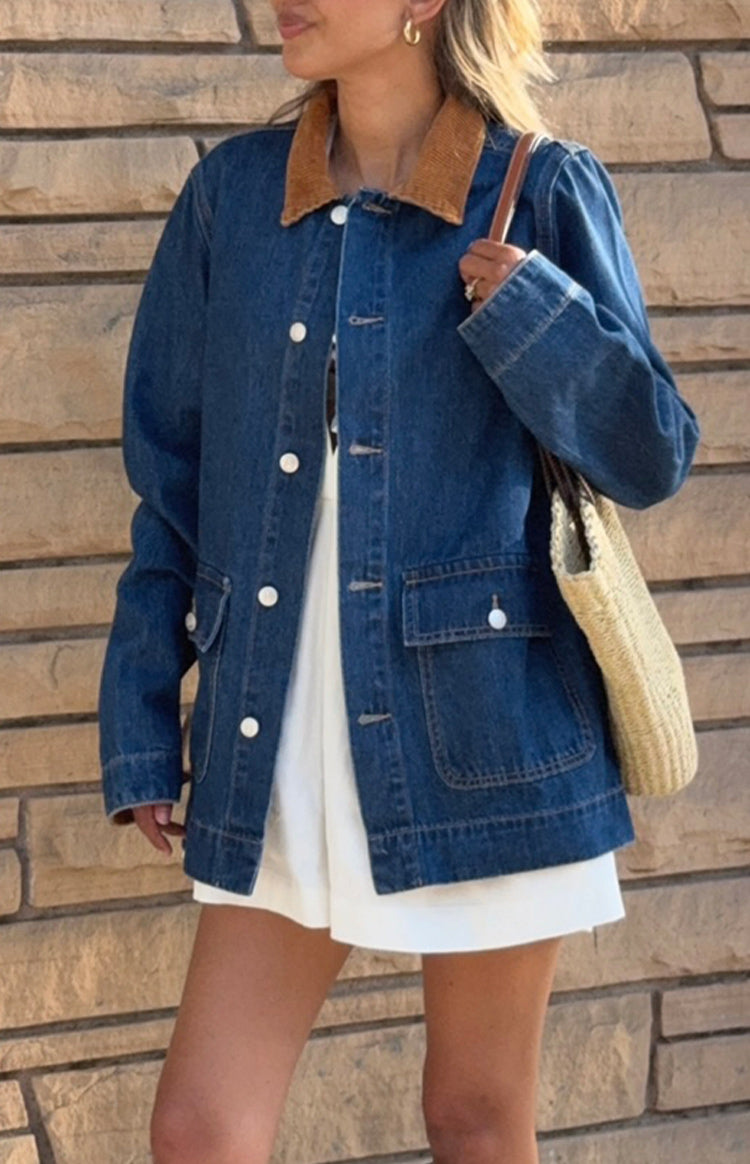 Hendrick Orta Yıkama Denim Kordon Trimli Oversized Ceket