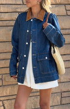 Hendrick Orta Yıkama Denim Kordon Trimli Oversized Ceket