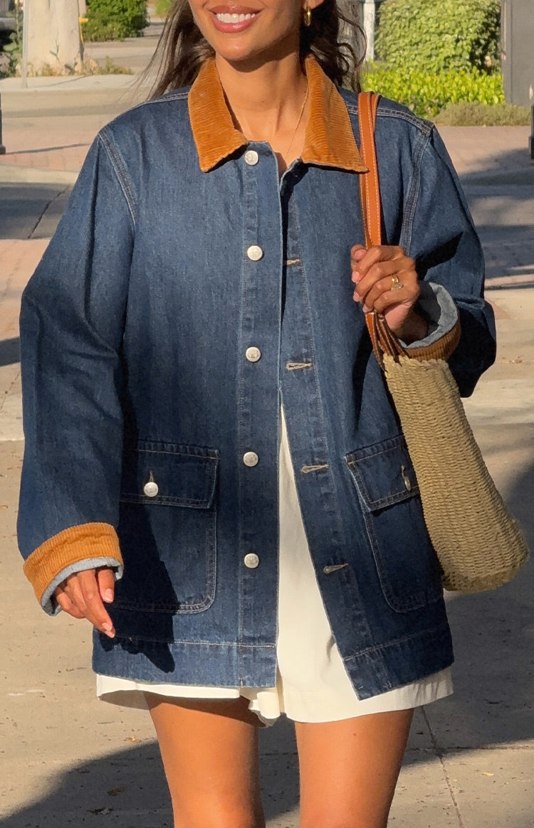 Hendrick Orta Yıkama Denim Kordon Trimli Oversized Ceket
